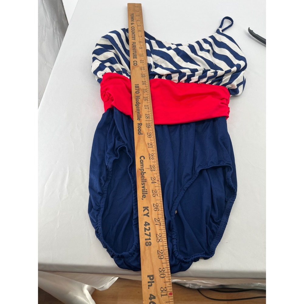 VTG Sirena Nautical Striped 1 Piece Swimsuit Women 16 Red White Blue USA Beach - Picture 9 of 10